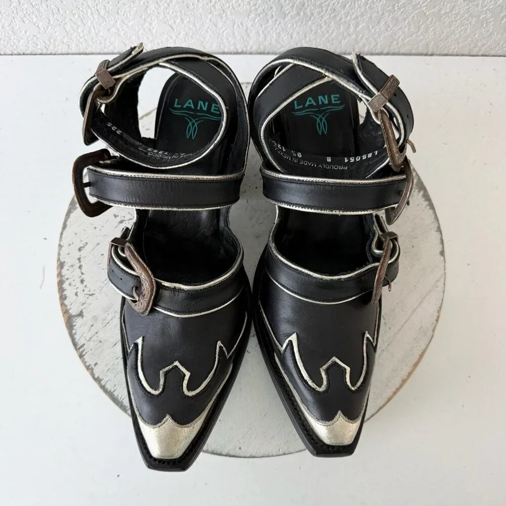 Lane Boots Charlise Mule Black Cowboy Western Booties Ankle Snip Toe Womens 9.5 - Picture 6 of 10